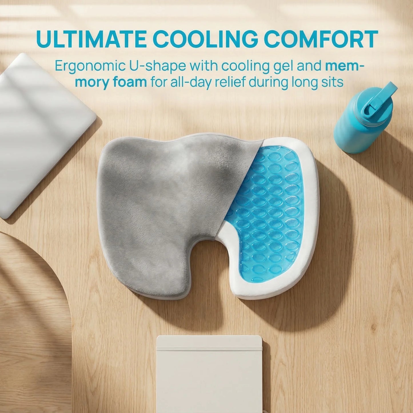 Gel Memory Foam Seat Cushion Non Slip Orthopedic Coccyx Relief Pad