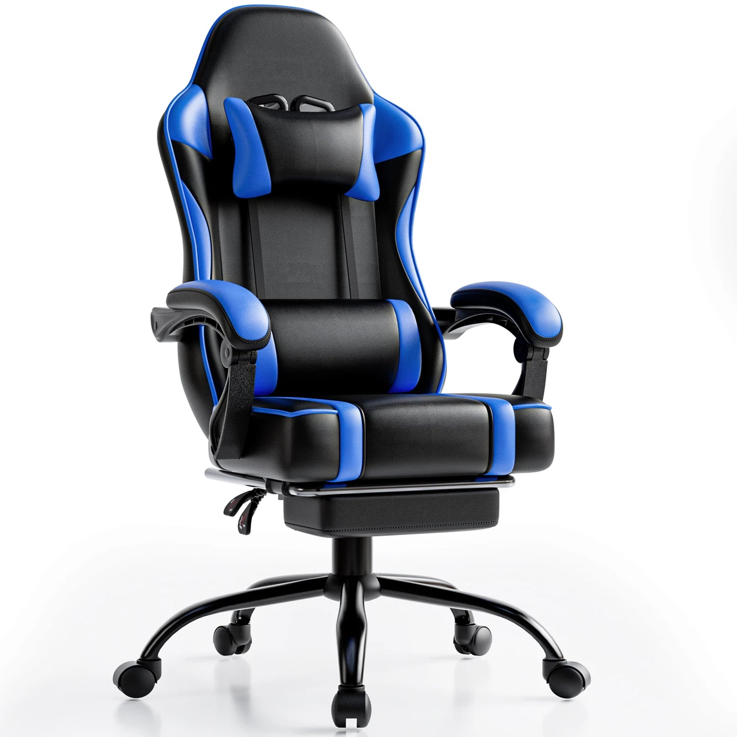 Gaming Chair With Built In Footrest PU Leather Reclining Office Desk Chair For Long Gaming Sessions