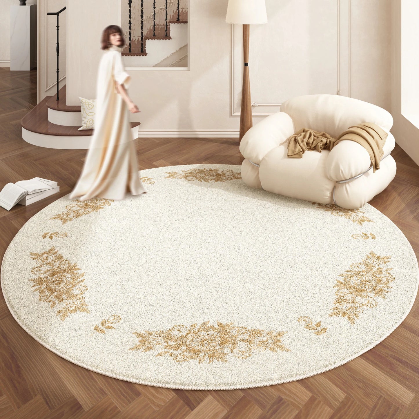 European Style Plush Round Rug for Living Room Bedroom