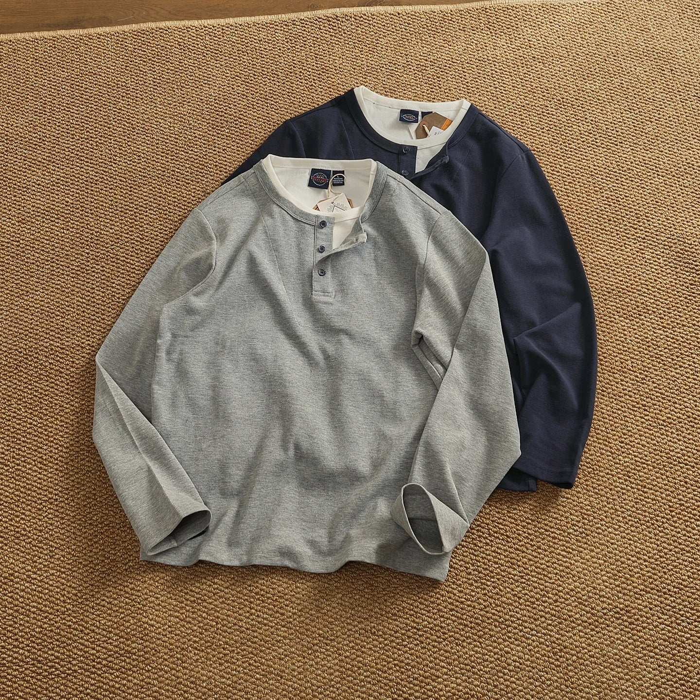 Iceupsnow Men's Retro Autumn Heavyweight Long Sleeve Henley Collar T Shirt
