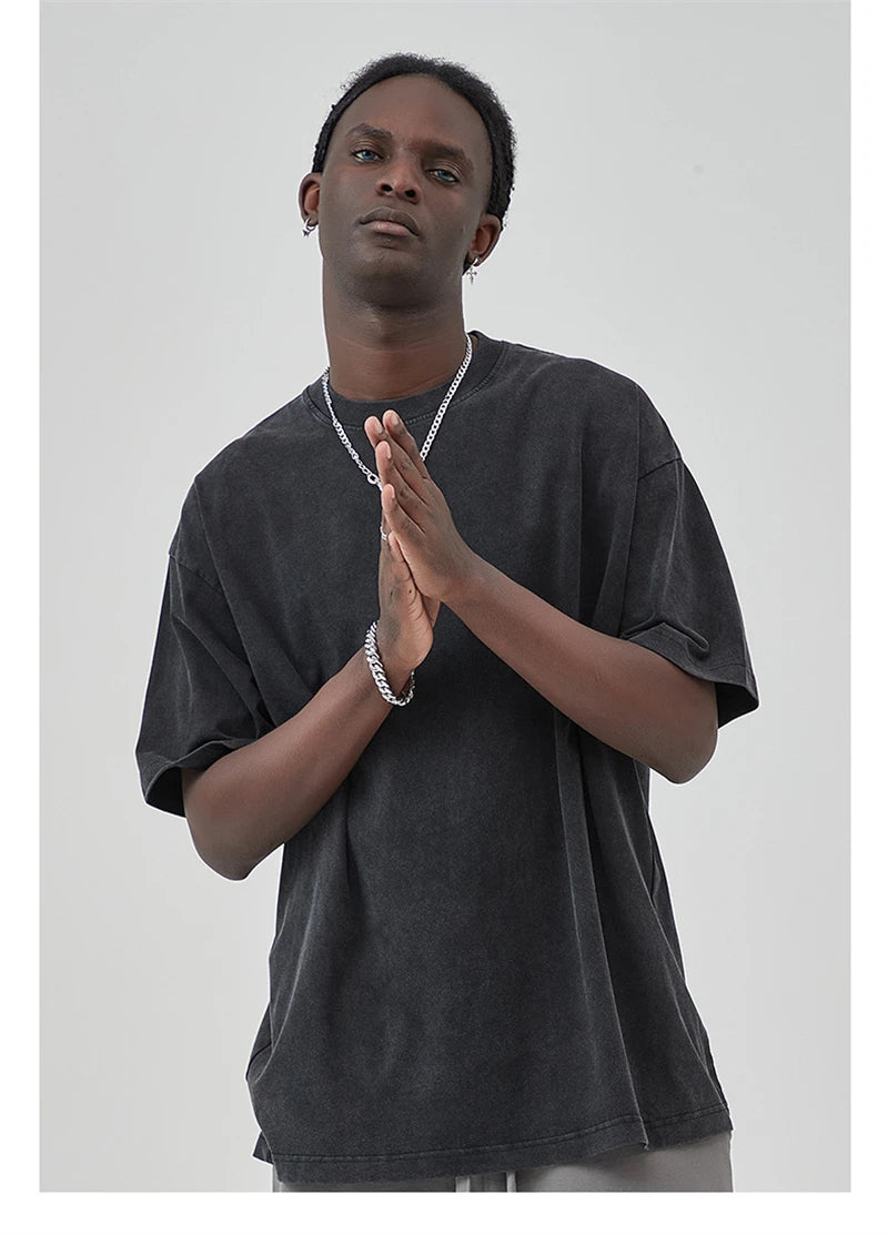 ZODF Basic Solid Washed Cotton Tee For Men Unisex Streetwear