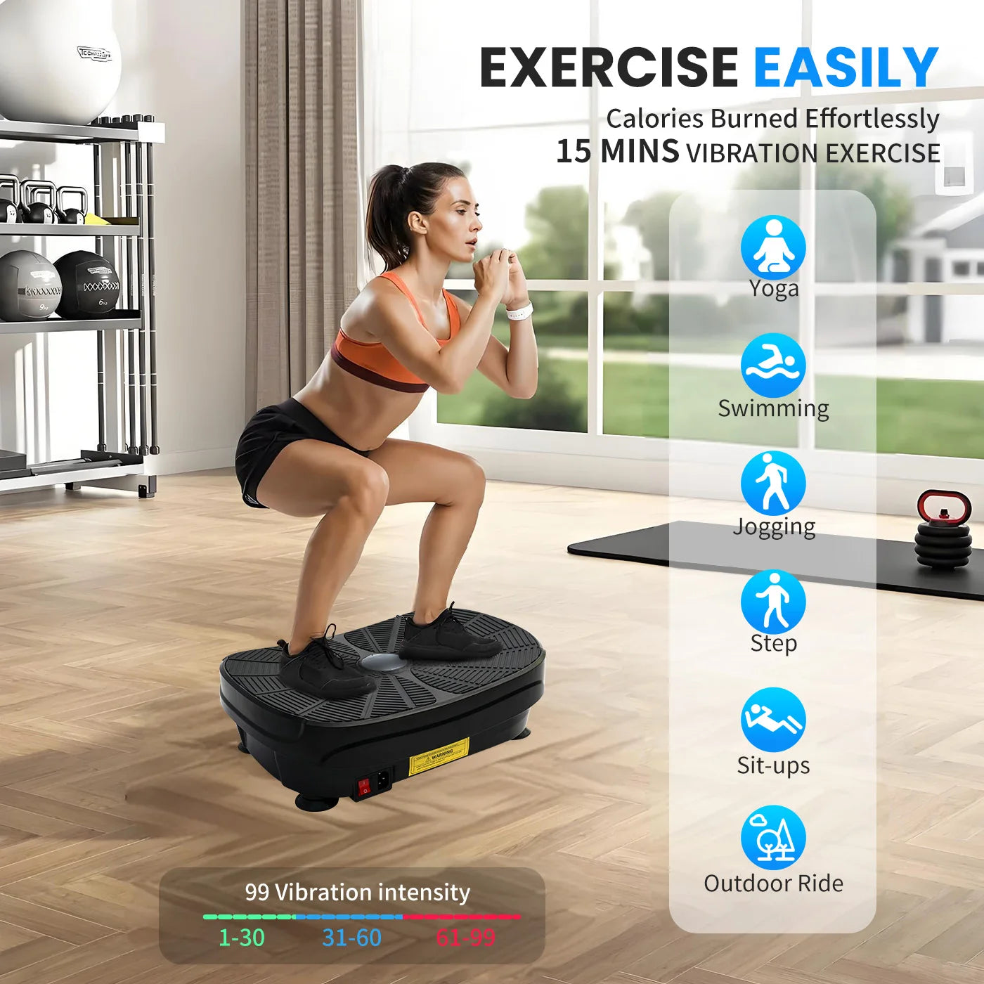 Vibration Plate Exercise Machine Portable Full Body Workout With Bands
