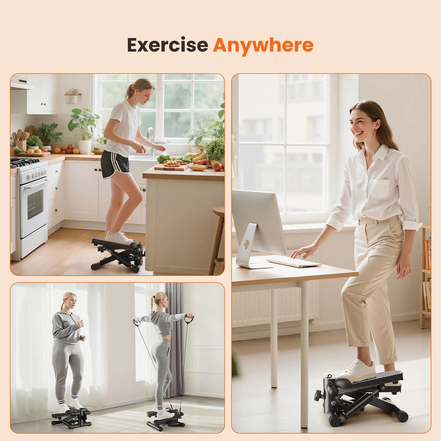 JHK Mini Stepper With Resistance Bands 300 Lbs Capacity
