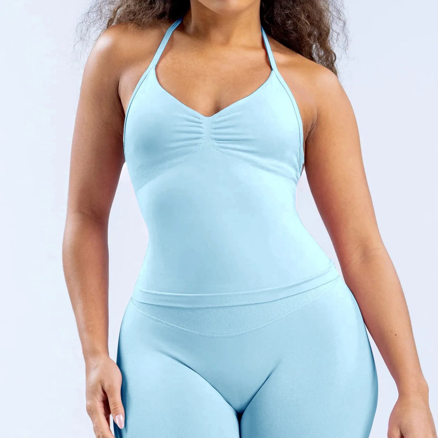 Women Halter Neck Yoga Set 2 Piece High Waist Leggings Crop Top