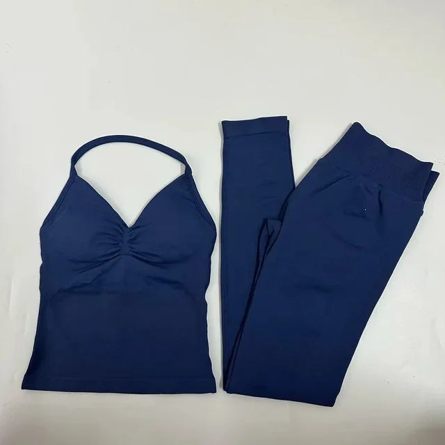 Women Halter Neck Yoga Set 2 Piece High Waist Leggings Crop Top