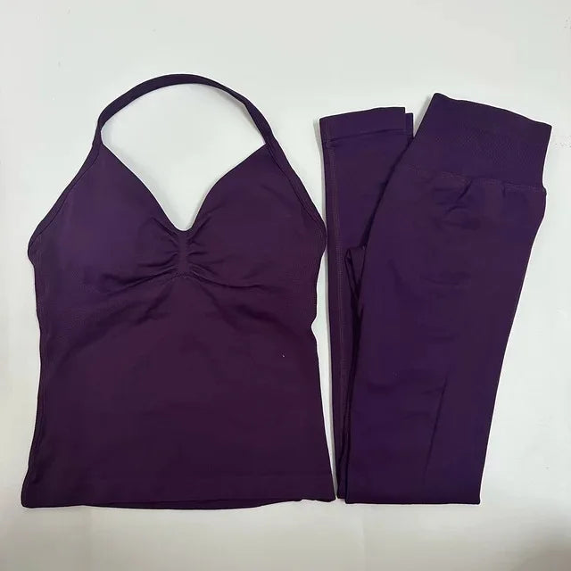 Women Halter Neck Yoga Set 2 Piece High Waist Leggings Crop Top