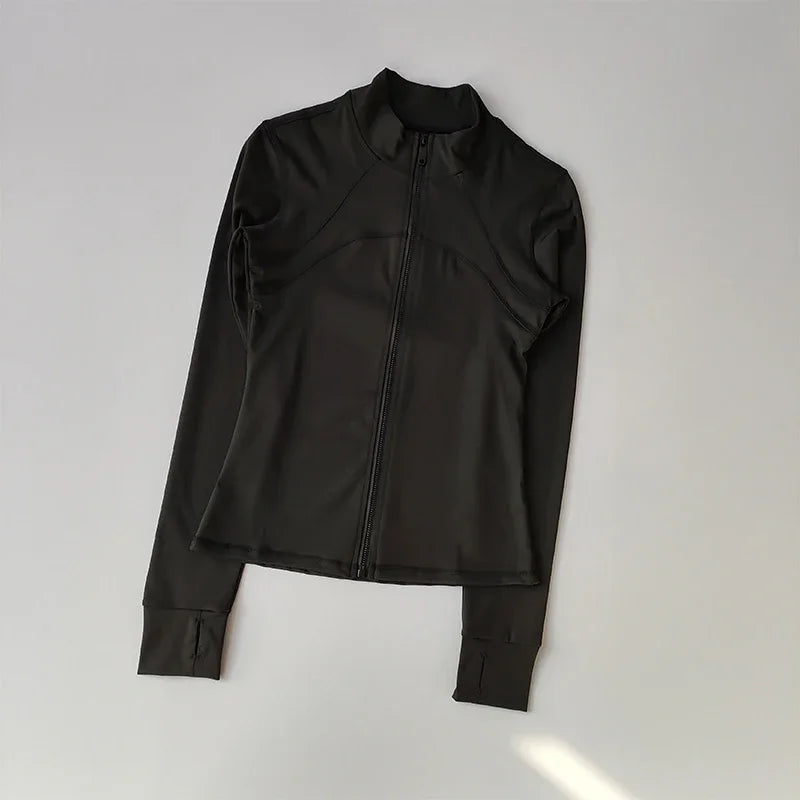 Women's Windproof Yoga Jacket Stand Collar Long Sleeve Running Top