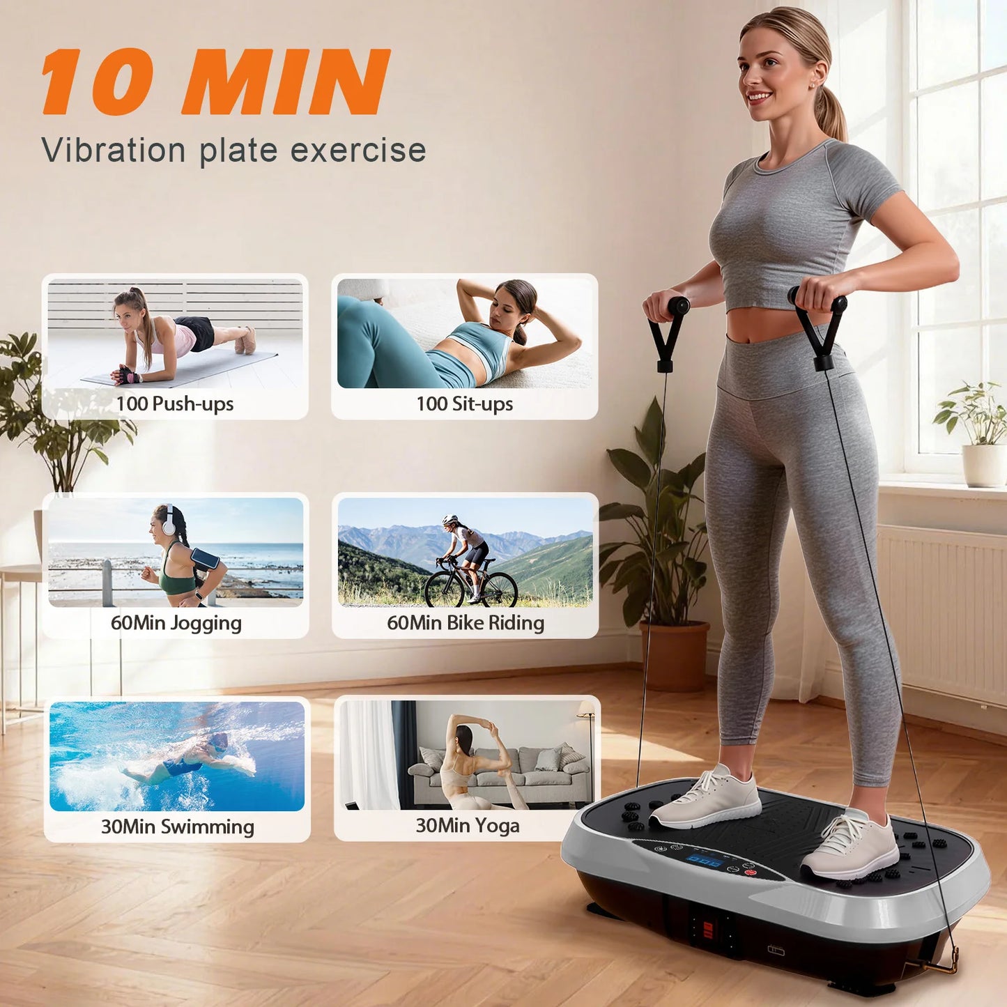Portable Vibration Plate Exercise Machine With Bluetooth Resistance Bands
