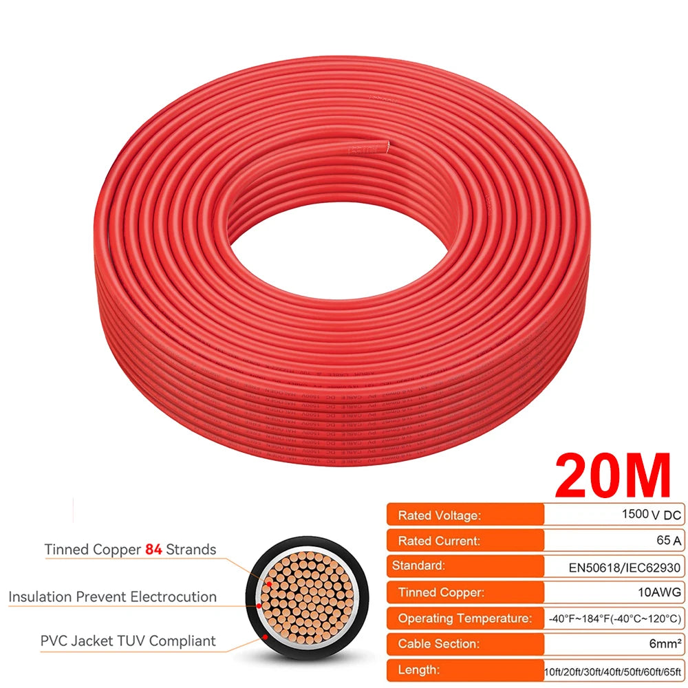 PowMr 10 AWG PV Solar Power Cable TUV Listed Outdoor Photovoltaic Cable With 84 Strand Tinned Copper XLPE LSZH Jacket