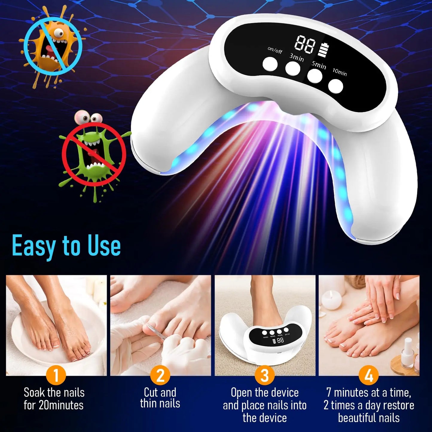 KTS 45W Nail Fungus Treatment Device With 30 LEDs 470nm 905nm