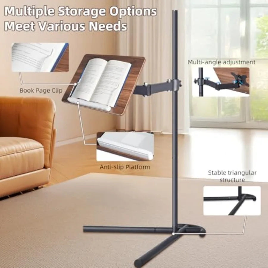 Adjustable Bamboo Laptop Floor Stand For Bed And Couch
