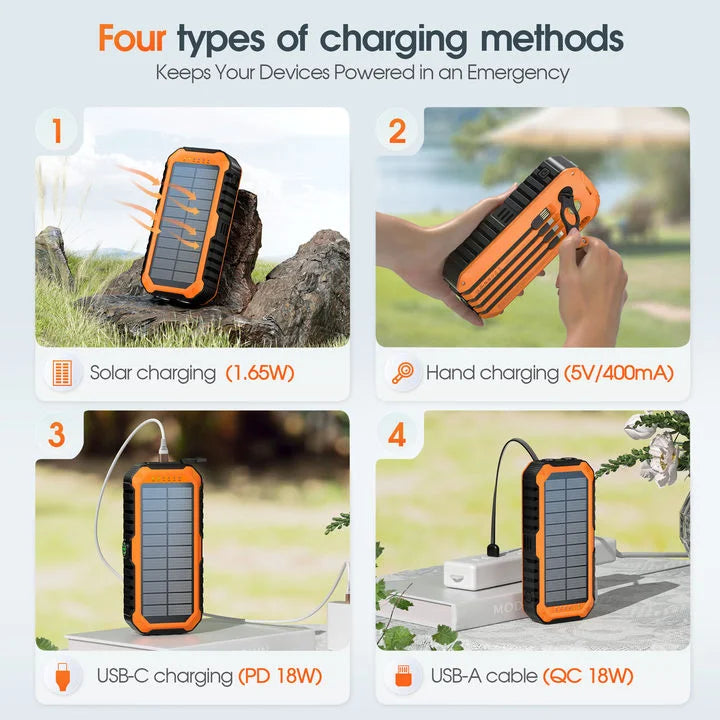 40,000mAh Solar Power Bank With Hand Crank Compass Level LED Flashlight