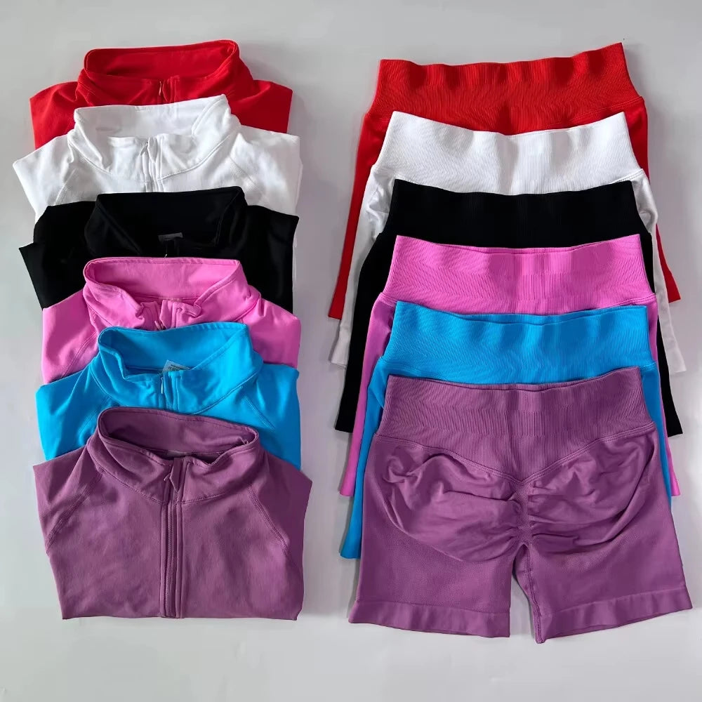 EVERWANTED Impact Womens 2 Piece Yoga Set Jacket And Shorts