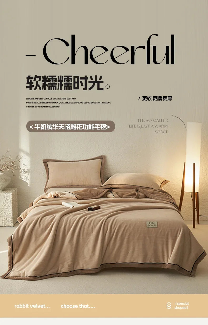 Milk Fleece Blanket Waffle Knit Thickened With Zipper Multifunctional