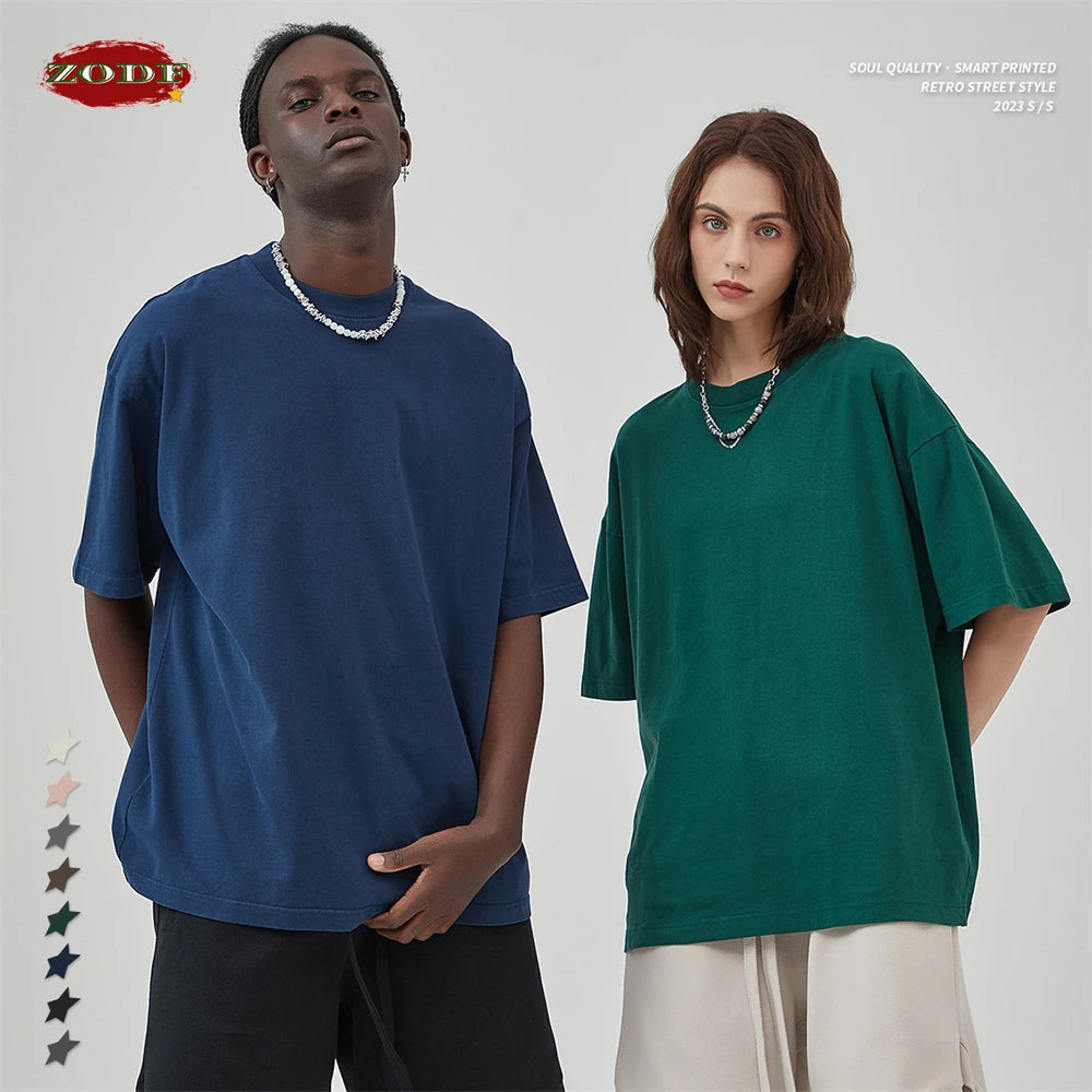 ZODF Basic Solid Washed Cotton Tee For Men Unisex Streetwear