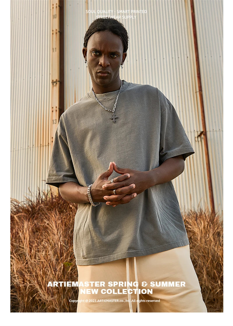 ZODF Basic Solid Washed Cotton Tee For Men Unisex Streetwear