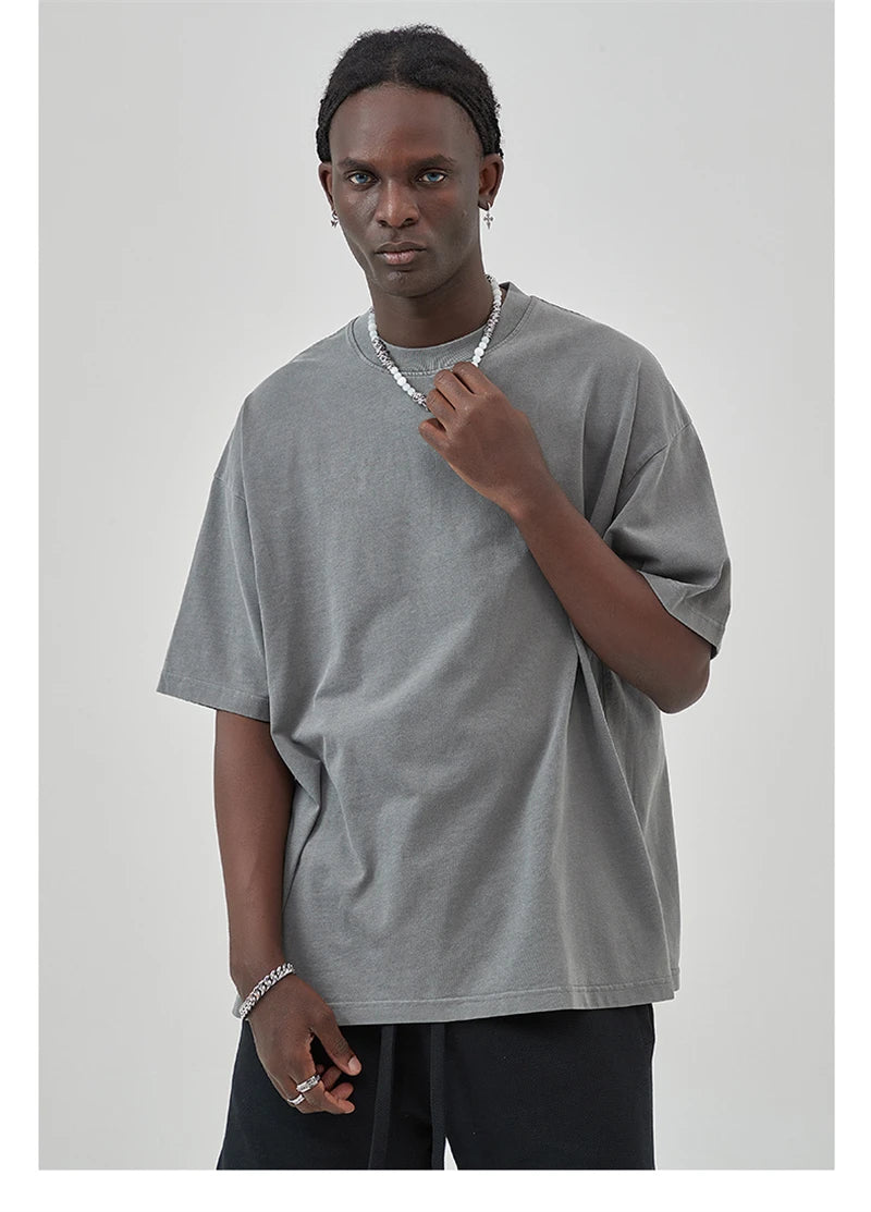 ZODF Basic Solid Washed Cotton Tee For Men Unisex Streetwear