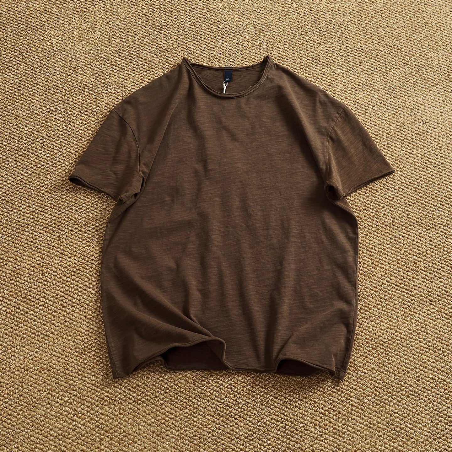 Iceupsnow Summer American Retro Breathable Cotton Slub T Shirt Men Neckline