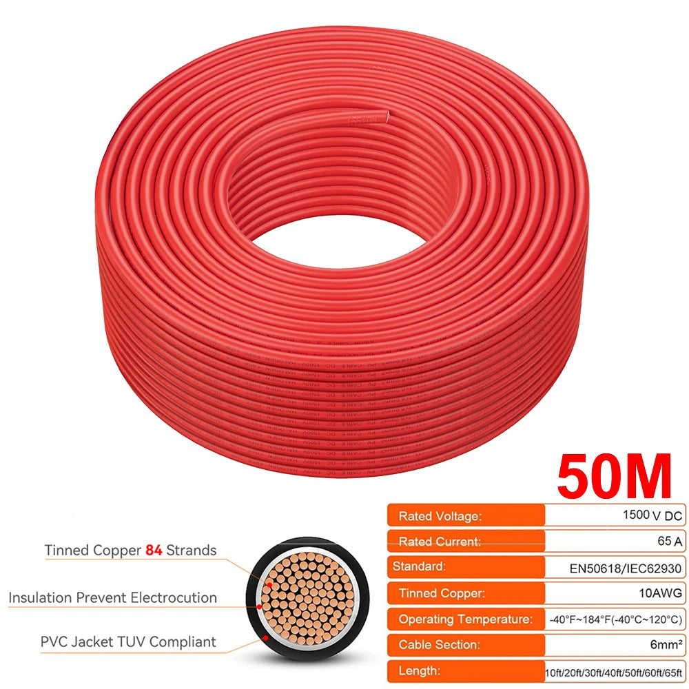 PowMr 10 AWG PV Solar Power Cable TUV Listed Outdoor Photovoltaic Cable With 84 Strand Tinned Copper XLPE LSZH Jacket
