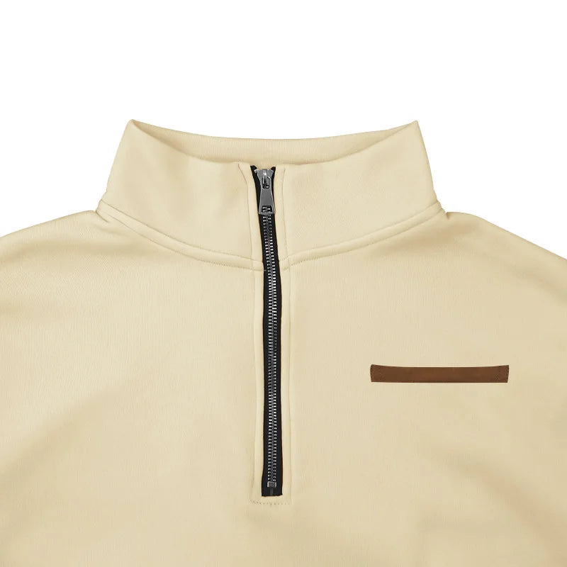 Men's Autumn Winter Heavy Fleece Hoodie Half Zip Stand Collar