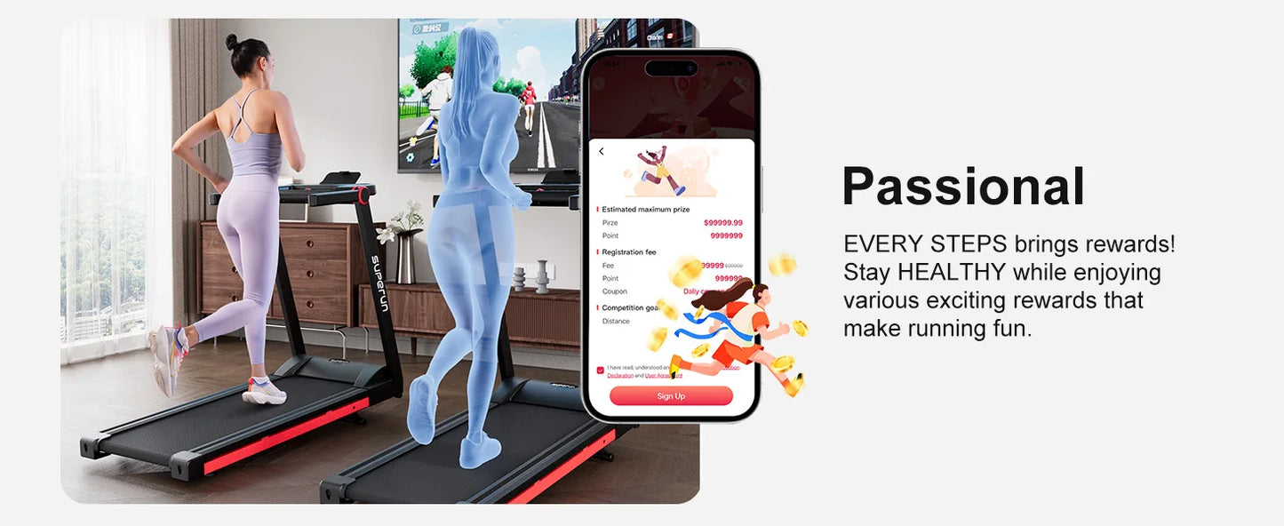 Superun Three Point Five HP Foldable Treadmill 6 Percent Incline