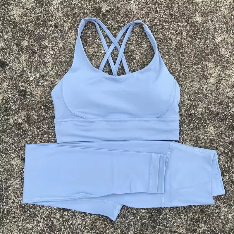Two Piece Gym Fitness Set High Waist Yoga Leggings Bra