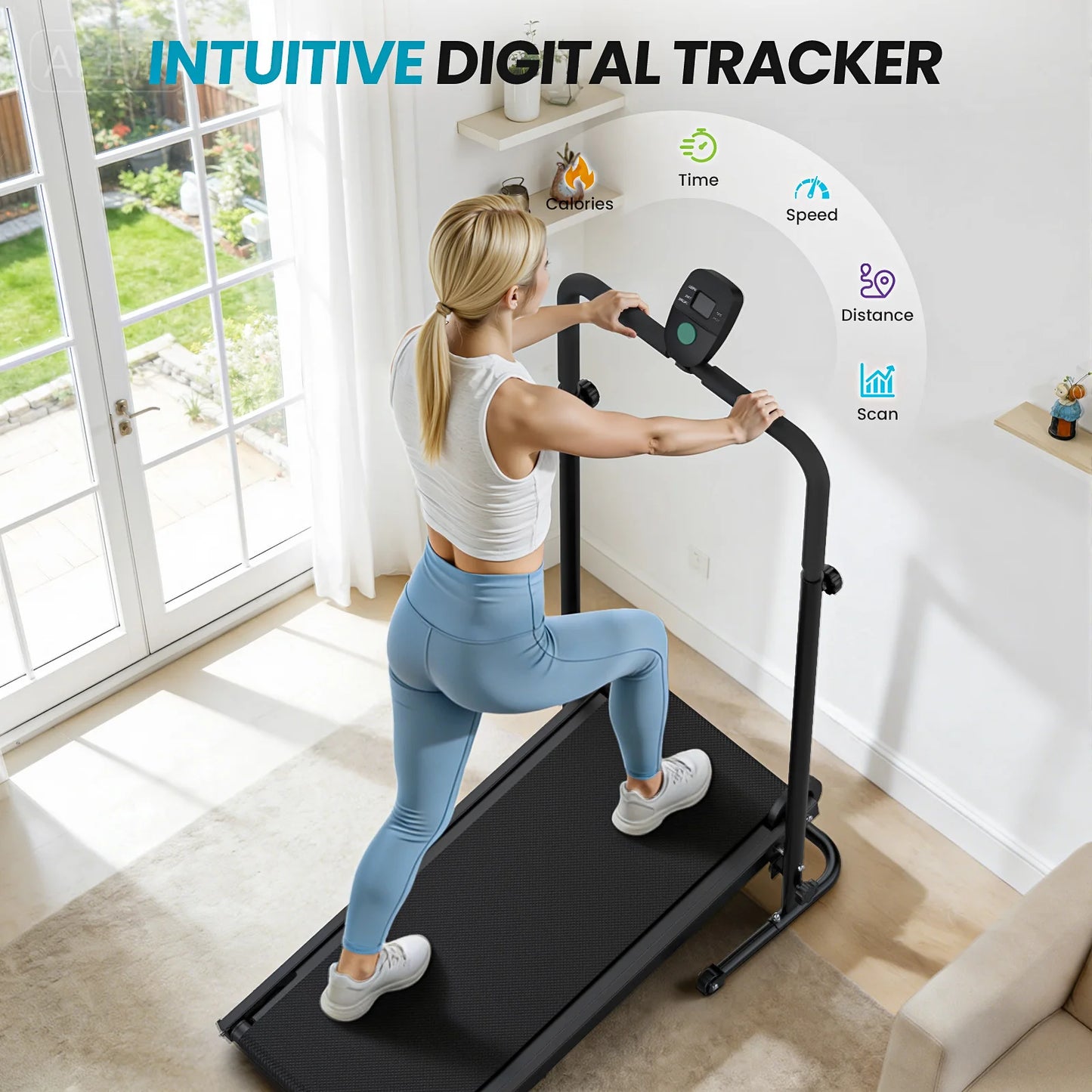 AKLUER Non Motorized Foldable Treadmill With Dual Flywheels LCD Monitor