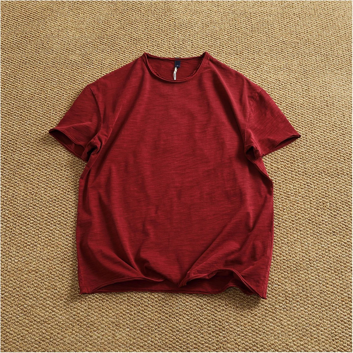 Iceupsnow Summer American Retro Breathable Cotton Slub T Shirt Men Neckline