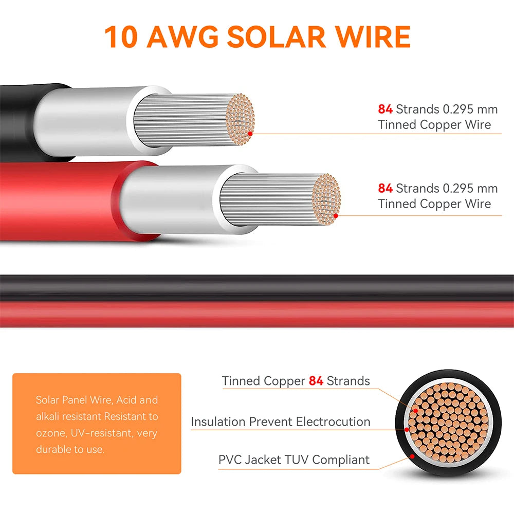 PowMr 10 AWG PV Solar Power Cable TUV Listed Outdoor Photovoltaic Cable With 84 Strand Tinned Copper XLPE LSZH Jacket