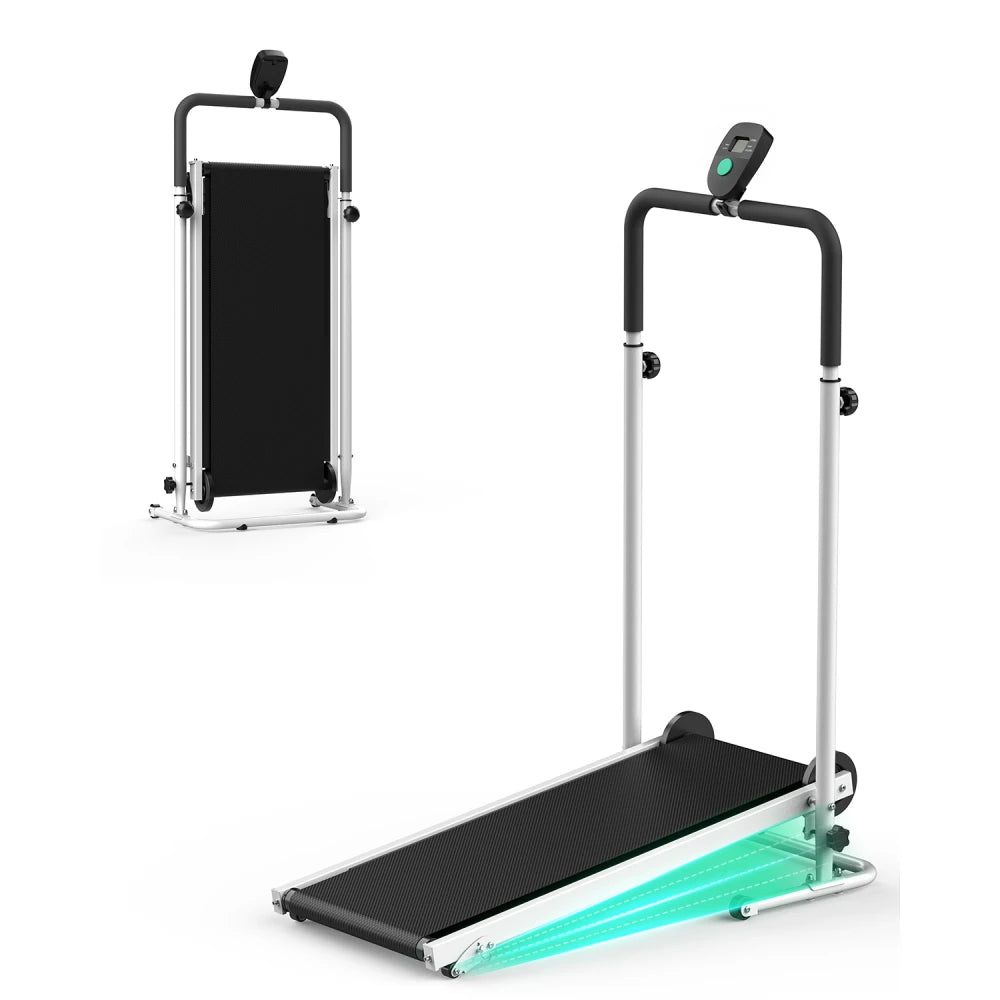 AKLUER Non Motorized Foldable Treadmill With Dual Flywheels LCD Monitor